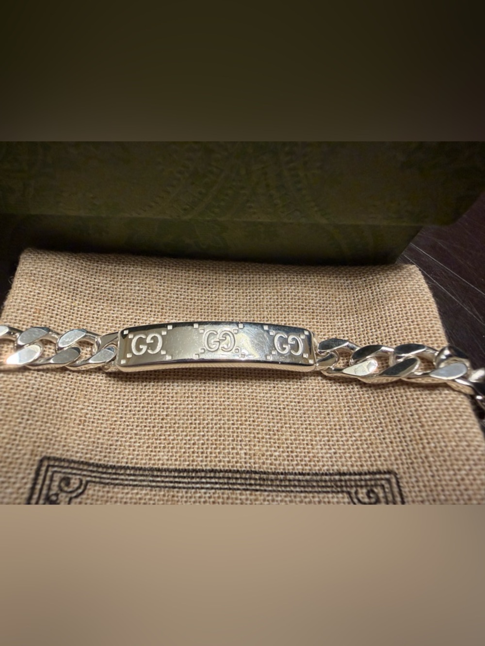 New Authentic Gucci GG Supreme Logo Siver Bracelet - Picture 2 of 13